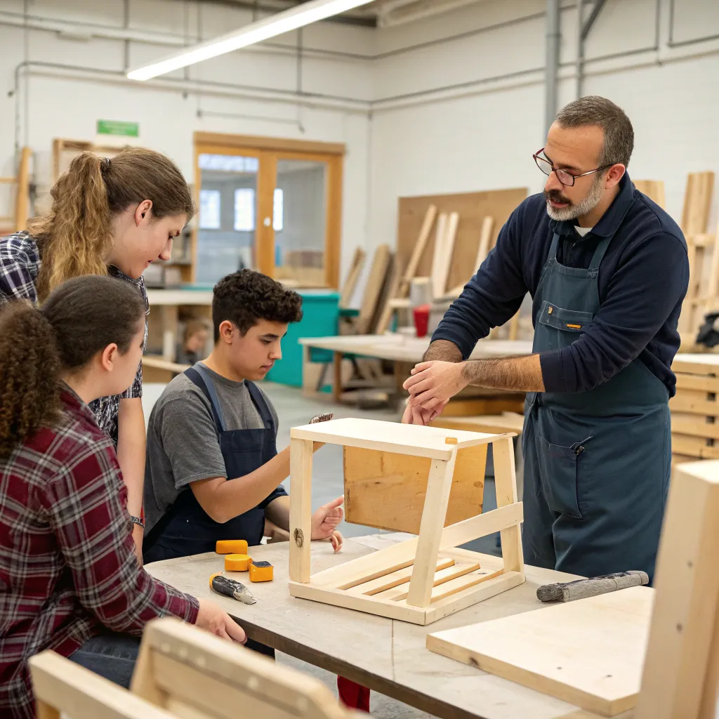 Instructor teaching garden furniture making