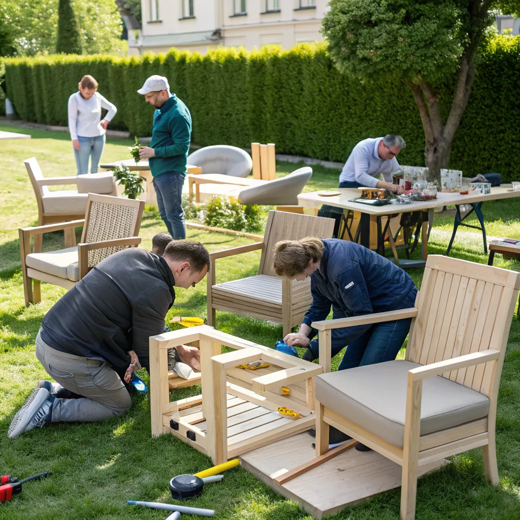 Participants in a garden furniture workshop